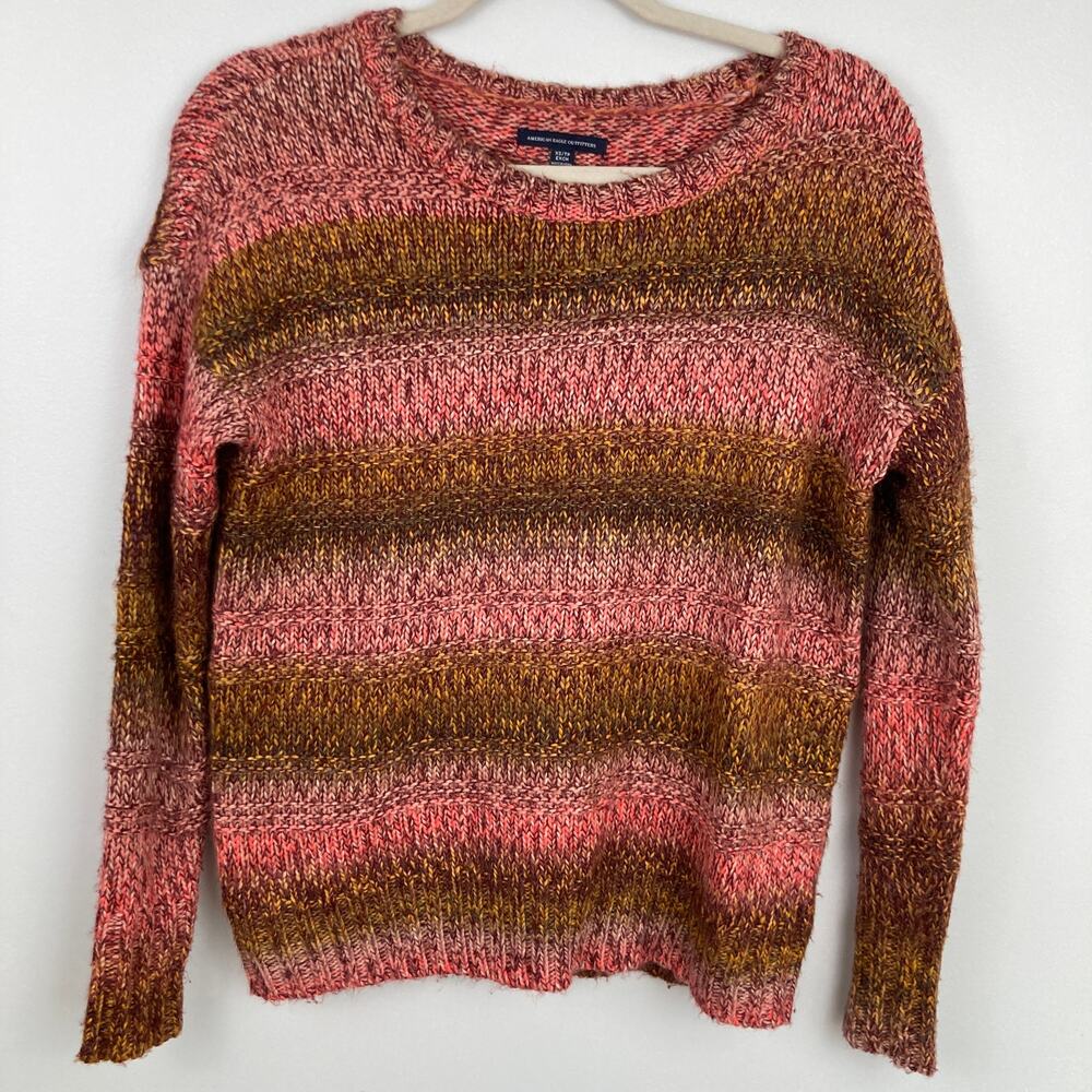 American Eagle Marled Knit Oversized Sweater Womens XS Striped Space Dye Earthy